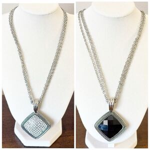 Signed PREMIER DESIGNS 3-Strand Possibilities Black Cab SP Pendant Necklace 16”